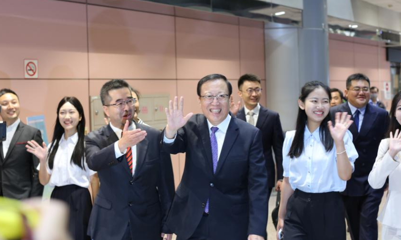 Teachers and students from five mainland universities arrive at the Taoyuan International Airport, southeast China's Taiwan, July 15, 2023. A group of 37 teachers and students from five mainland universities arrived at the Taoyuan International Airport on Saturday, starting a visit to Taiwan for exchanges.

The group visit, led by the Party chief of Peking University Hao Ping, marks the first one made by mainland universities to the island for exchanges over more than three years.

At the invitation of the Taiwan-based Ma Ying-jeou Foundation, the mainland visitors will have exchanges with their peers from universities on the island, including Taiwan University and Chengchi University. (Xinhua/Chen Jun)