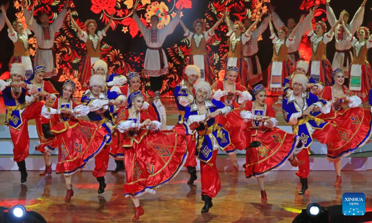 Actors and actresses perform at the opening ceremony of the 32nd International Festival of Arts 