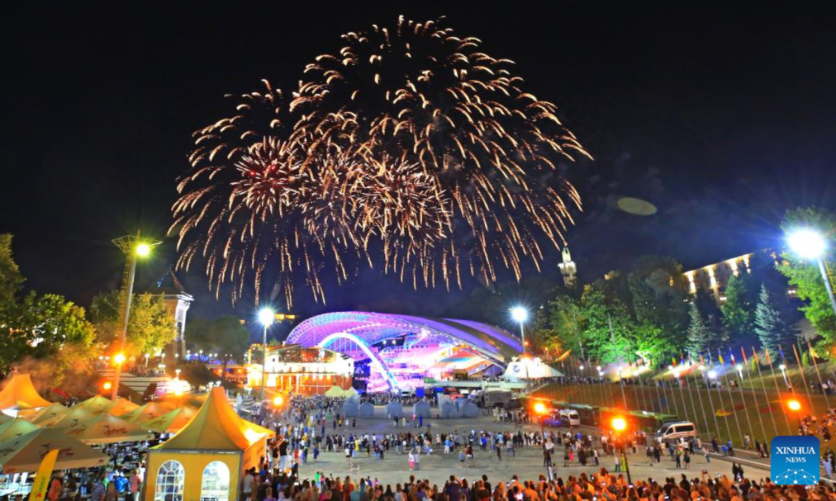 Fireworks are seen at the opening ceremony of the 32nd International Festival of Arts 