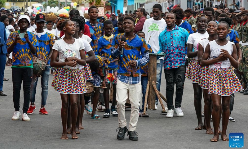 People perform during the Independence Day celebrations in Guadalupe, Sao Tome Island, Sao Tome and Principe, on July 12, 2023. Sao Tome and Principe celebrated the 48th anniversary of its independence here on Wednesday.(Photo: Xinhua)