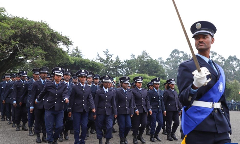 Cadets of the Ethiopian Police University attend graduation ceremony in Addis Ababa, Ethiopia, on July 15, 2023. Over 600 cadets in various fields of studies graduated from the Ethiopian Police University on Saturday. (Photo by Michael Tewelde/Xinhua)