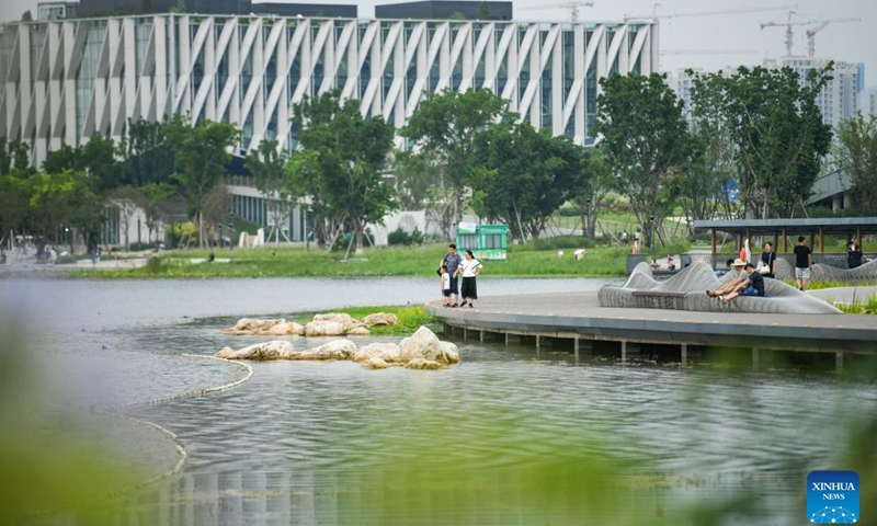 People have fun at a park in Chengdu, capital of southwest China's Sichuan Province, July 12, 2023. The 31st International University Sports Federation (FISU) Summer World University Games will be held in Chengdu from July 28 to August 8.(Photo: Xinhua)