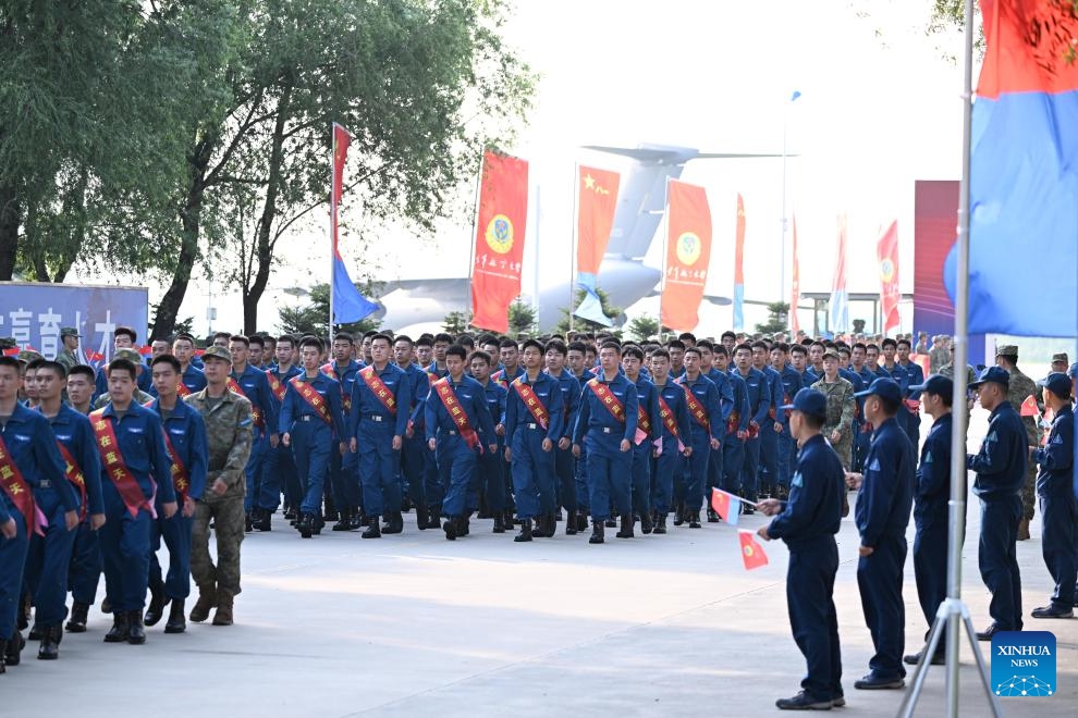 Chinese air force cadets take part in a welcoming ceremony after arriving at the Aviation University of the Air Force, July 19, 2023.(Photo: Xinhua)