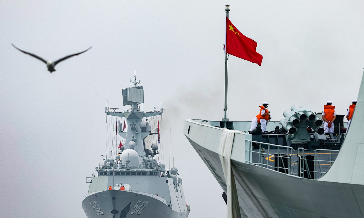 The Type 054A frigate <em>Zaozhuang</em> is seen during a ceremony wrapping up the 'Northern/Interaction-2023' joint naval drills held by China and Russia in the Sea of Japan on July 24, 2023. The drills' theme is safeguarding the safety of strategic maritime routes and are designed to further elevate the coordination capability of the two militaries and strengthen their capabilities of jointly safeguarding regional peace and stability, as well as responding to various security challenges.Photo: VCG