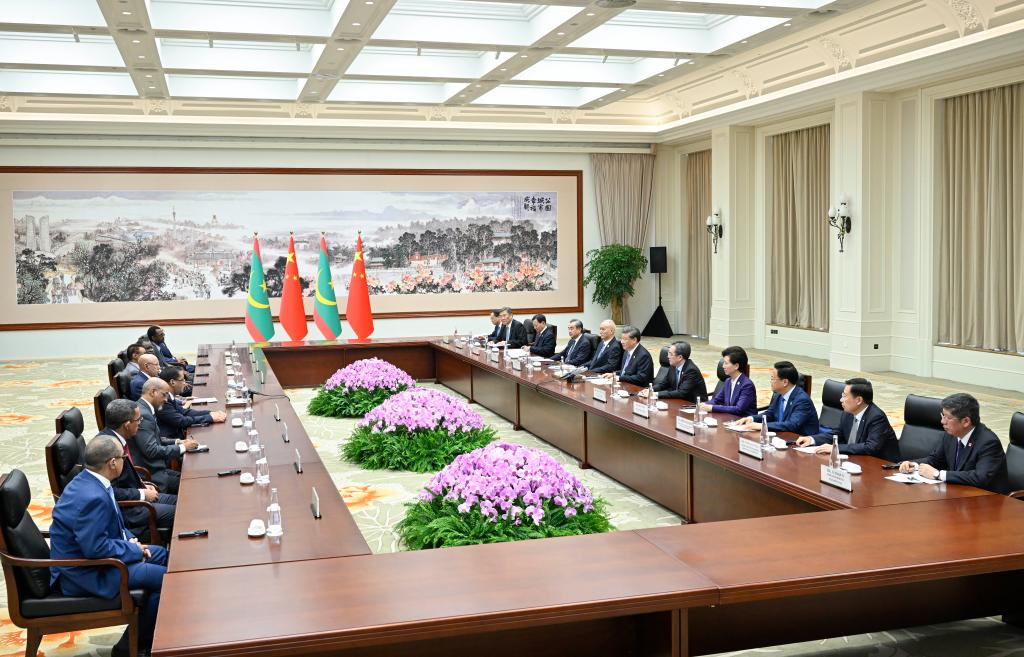 Chinese President Xi Jinping meets with Mauritanian President Mohamed Ould Cheikh Ghazouani in Chengdu, capital city of southwest China's Sichuan Province, July 28, 2023. Ghazouani is here to attend the opening ceremony of the 31st summer edition of the FISU World University Games and visit China. Photo:Xinhua