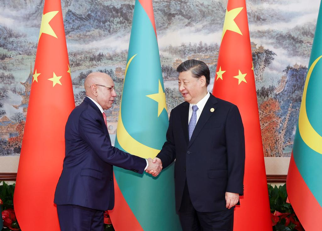 Chinese President Xi Jinping meets with Mauritanian President Mohamed Ould Cheikh Ghazouani in Chengdu, capital city of southwest China's Sichuan Province, July 28, 2023. Ghazouani is here to attend the opening ceremony of the 31st summer edition of the FISU World University Games and visit China. Photo:Xinhua