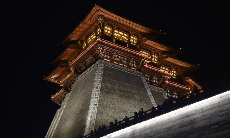 This photo taken on Aug. 11, 2023 shows the night view of the Yingtianmen site museum of the National Archaeological Site Park of Sui-Tang Luoyang City in Luoyang City, central China's Henan Province. (Xinhua/Lu Peng)

