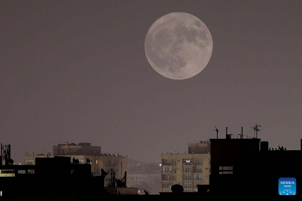 A supermoon is seen in the sky over Cairo, Egypt, on Aug. 1, 2023.(Photo: Xinhua)