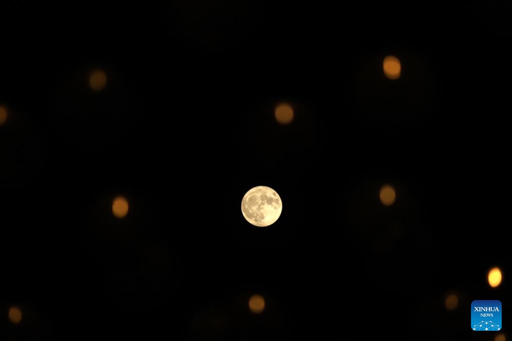 A full supermoon rises over Gaza City, on Aug. 1, 2023.(Photo: Xinhua)