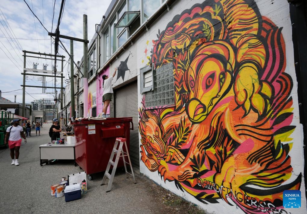 A mural is seen during the annual Vancouver Mural Festival in Vancouver, British Columbia, Canada, on Aug. 7, 2023. Mural artists from across the world participated in the annual ten-day festival, turning the urban space into an art gallery. (Photo: Xinhua)