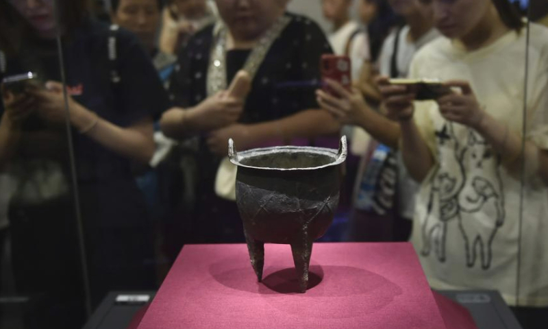 This photo taken on Aug. 12, 2023 shows an exhibit at Erlitou Site Museum of the Xia Capital in Luoyang, central China's Henan Province. Museums in Henan Province have witnessed a large amount of visitors since the beginning of summer vacation this year. (Xinhua/Lu Peng)