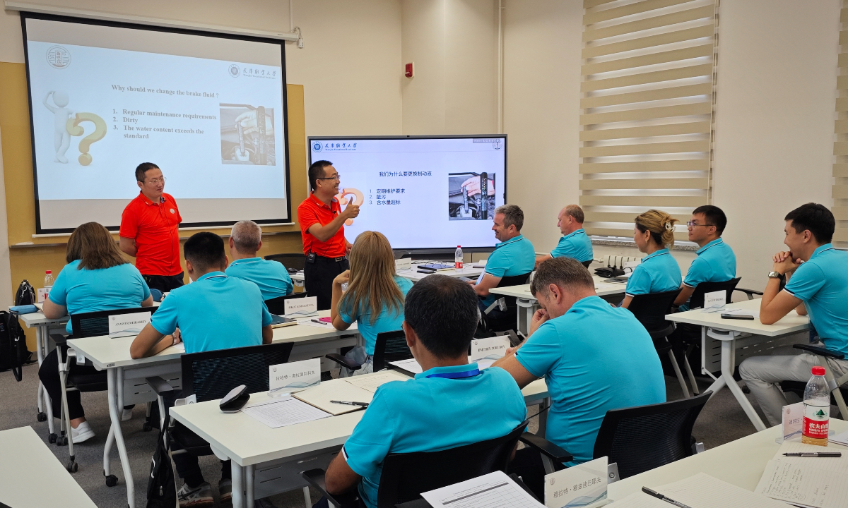 Teachers from the East Kazakhstan Technical University attend a theory lesson at Tianjin Vocational Institute on August 7, 2023. Photo: Lin Xiaoyi/GT