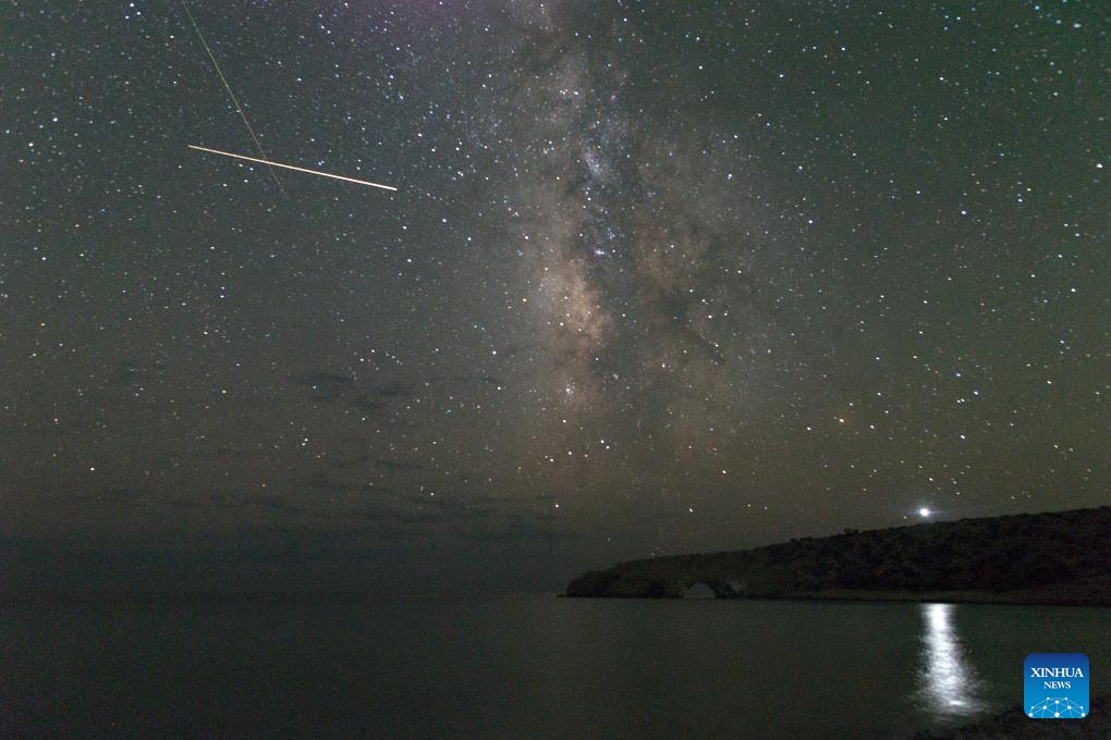 Photo taken on Aug. 12, 2023 shows the Perseid meteor shower seen from Gavdos island, Greece.(Photo: Xinhua)