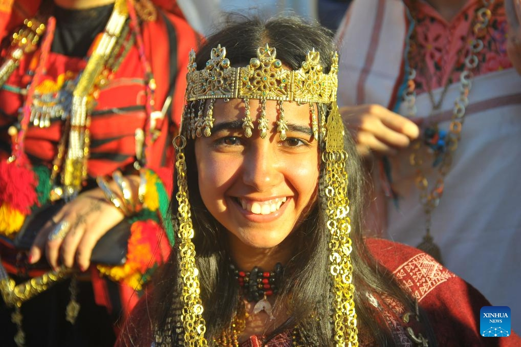 A woman dressed in traditional attire celebrates the national Women's Day in Tunis, Tunisia, Aug. 13, 2023. The national Women's Day falls on Aug. 13 in Tunisia.(Photo: Xinhua)