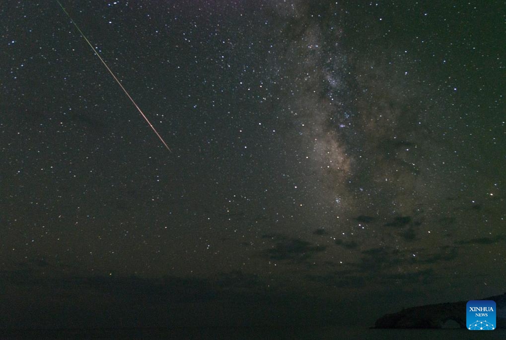 Photo taken on Aug. 12, 2023 shows the Perseid meteor shower seen from Gavdos island, Greece.(Photo: Xinhua)