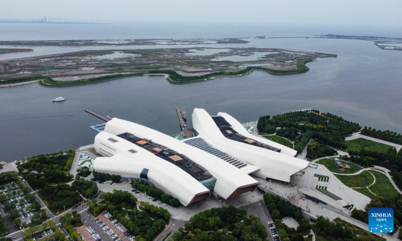 This aerial photo taken on Aug. 26, 2023 shows National Maritime Museum of China in north China's Tianjin Municipality. (Xinhua/Sun Fanyue)