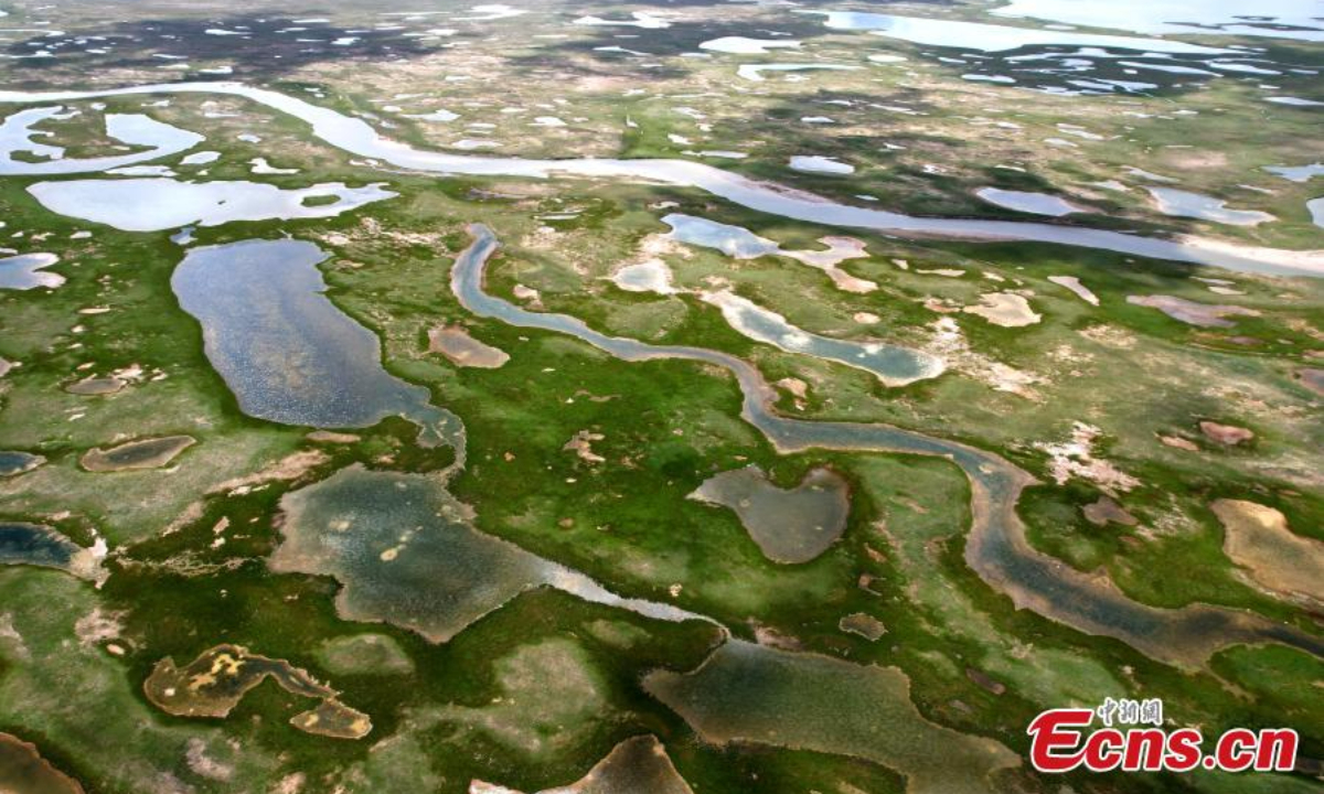 Aerial view of Xingxinghai Lake in Maduo county of Golog Tibetan Autonomous Prefecture, northwest China's Qinghai Province, Aug 24, 2023. Photo: China News Service