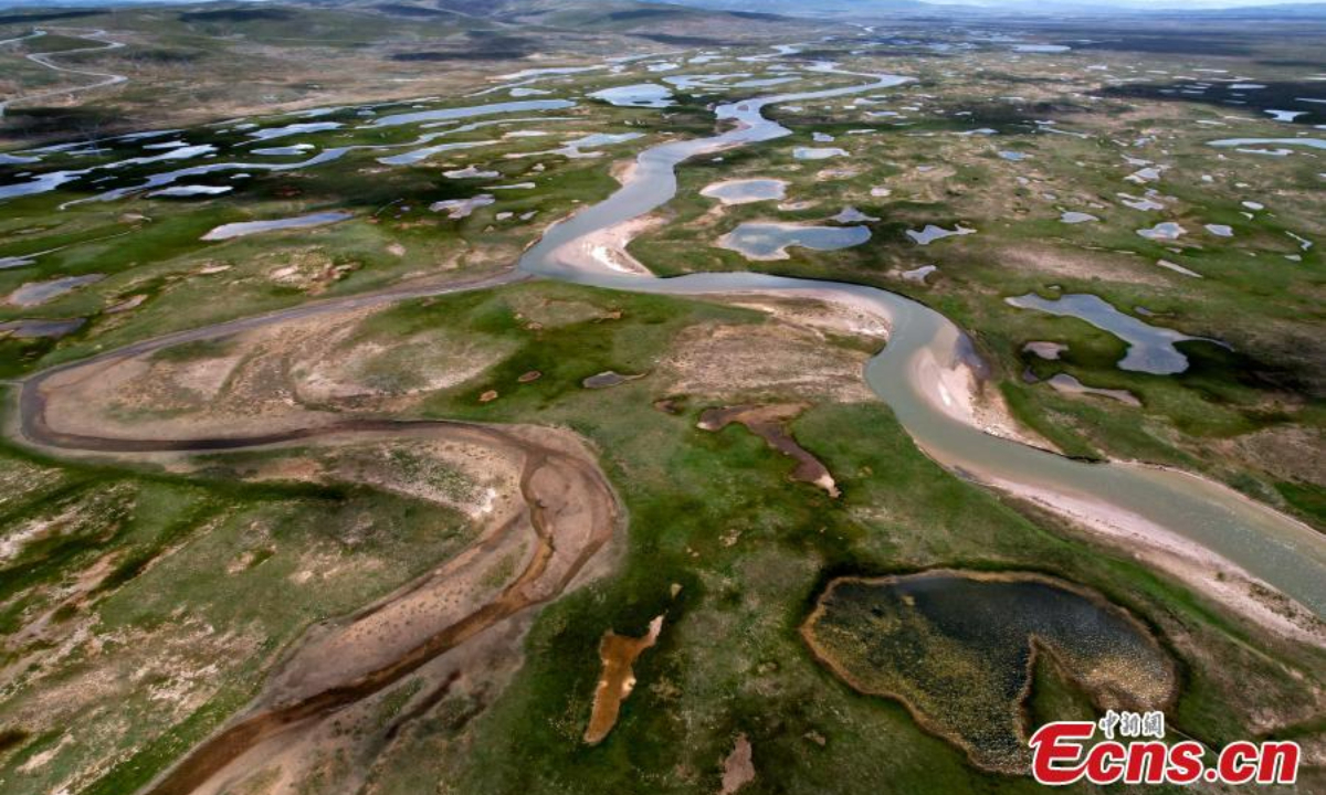 Aerial view of Xingxinghai Lake in Maduo county of Golog Tibetan Autonomous Prefecture, northwest China's Qinghai Province, Aug 24, 2023. Photo: China News Service