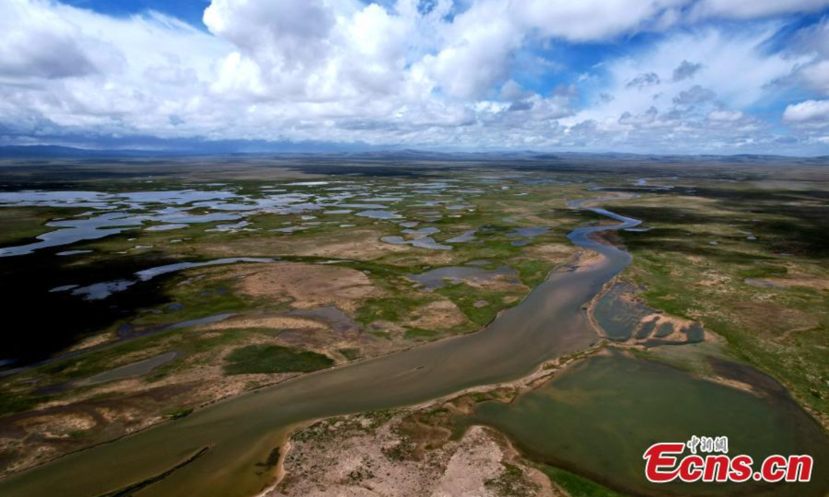 Aerial view of Xingxinghai Lake in Maduo county of Golog Tibetan Autonomous Prefecture, northwest China's Qinghai Province, Aug 24, 2023. Photo: China News Service