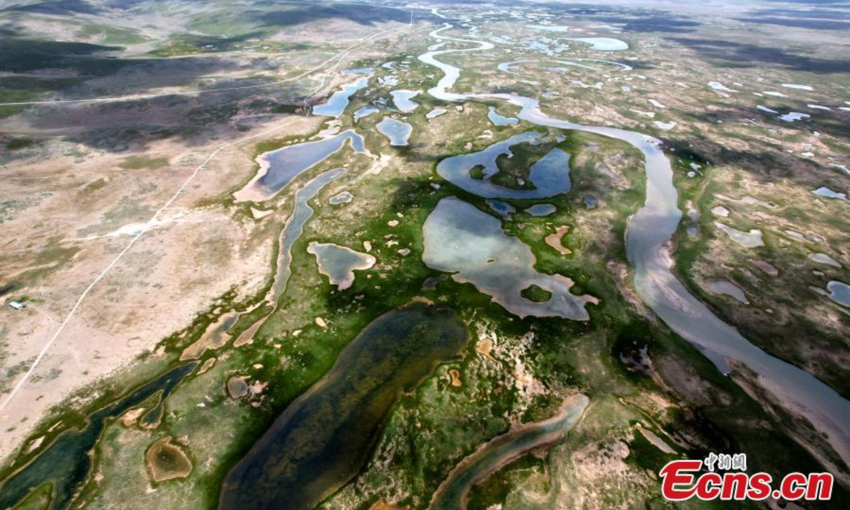 Aerial view of Xingxinghai Lake in Maduo county of Golog Tibetan Autonomous Prefecture, northwest China's Qinghai Province, Aug 24, 2023. Photo: China News Service