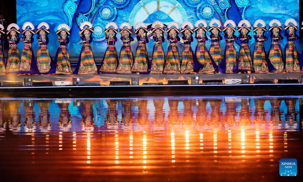 Artists perform during the opening ceremony of the traditional Lhasa Shoton Festival in Lhasa, southwest China's Tibet Autonomous Region, Aug. 16, 2023. Celebrations for the Lhasa Shoton Festival began in Lhasa on Wednesday.(Photo: Xinhua)