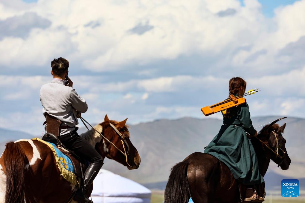 Participants attend a nomadic culture festival in the Nalaikh District of Ulan Bator, Mongolia, Aug. 19, 2023. A cultural festival to promote Mongolia's nomadic intangible culture and the development of the tourism sector was held from Aug. 18 to 20 in the Nalaikh District of Ulan Bator.(Photo: Xinhua)