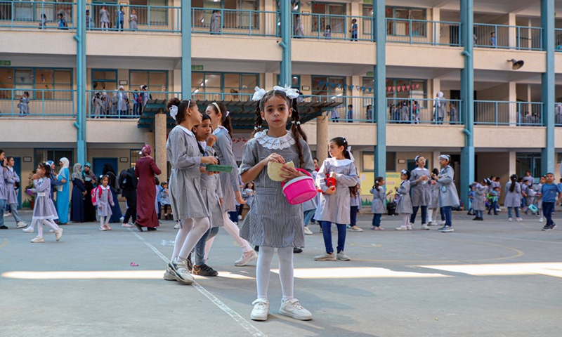 Palestinian students are pictured on the first day of the new school year in Gaza City, on Aug. 26, 2023. Photo: Xinhua