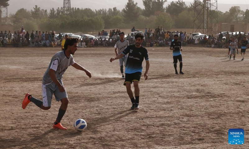 Young Afghans play football on a field in the Gulran district, Herat Province, Afghanistan, Aug. 25, 2023. Photo: by Xinhua