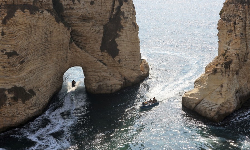 Tourists visit the Pigeon Rocks in Beirut, Lebanon, on Aug. 23, 2023. Photo: Xinhua