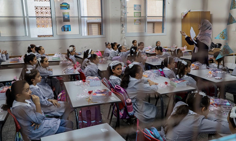 Palestinian students are pictured in a classroom on the first day of the new school year in Gaza City, on Aug. 26, 2023. Photo: Xinhua