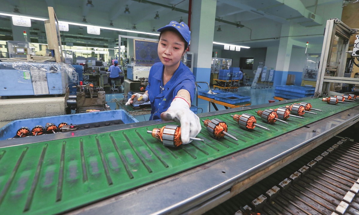 Workers step up to finish motor orders at a manufacturing enterprise in Meishan, Southwest China's Sichuan Province on September 3, 2023. According to official data, in 2022, China's exports of motor products amounted to about $15.86 billion, a year-on-year increase of 4.1 percent, an annual record high. Photo: VCG