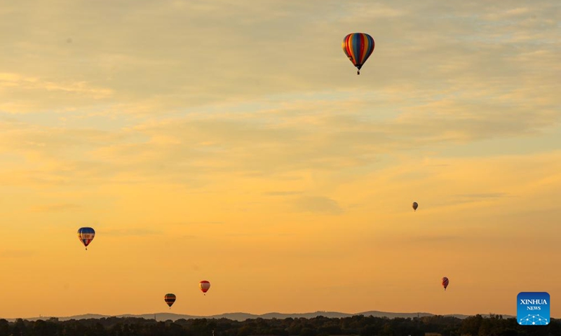 Hot air balloons are seen in the sky during a hot air balloon festival held in Prelog, Croatia on Sept. 1, 2023. (Emica Elvedji/PIXSELL via Xinhua)