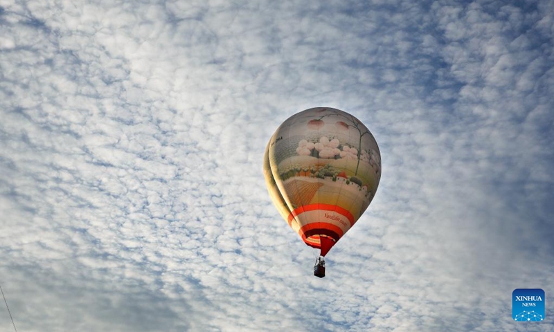 A hot air balloon is seen in the sky during a hot air balloon festival held in Prelog, Croatia on Sept. 1, 2023. (Emica Elvedji/PIXSELL via Xinhua)