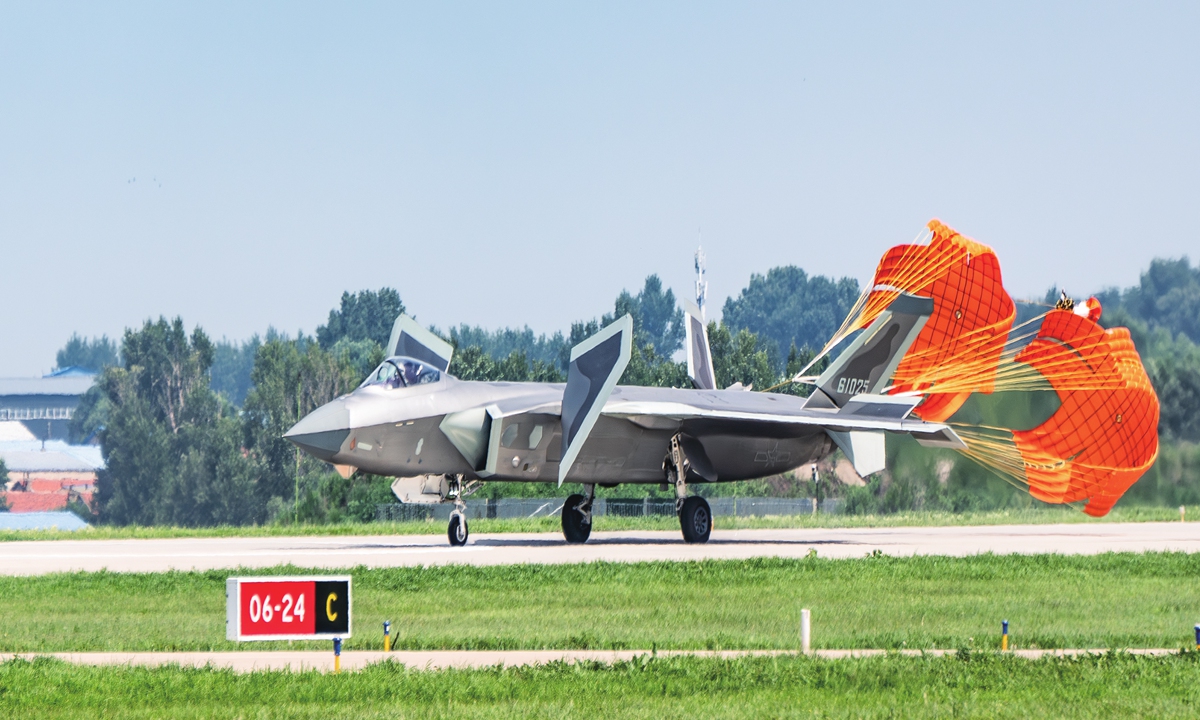 A J-20 is on display at the 26th Changchun Airshow in Changchun, Northeast China's Jilin Province, on July 26, 2023. Photo: VCG