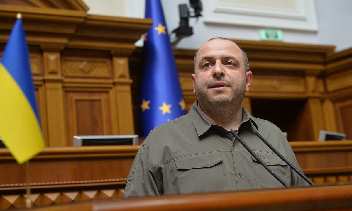 Rustem Umerov speaks in the Ukrainian parliament in Kiev on September 6, 2023. Ukraine's parliament approved President Volodymyr Zelensky's nomination of Umerov, a Crimean Tatar, as the new defense minister after the resignation of Oleksii Reznikov. Photo: VCG