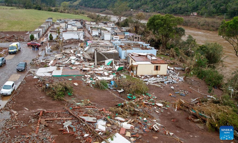 This photo taken on Sept. 9, 2023 shows buildings destroyed by flood at the city of Mucum, Rio Grande do Sul, Brazil. Photo: Xinhua