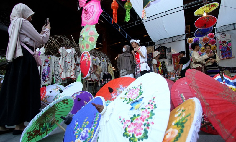 People visit Indonesia Umbrella Festival 2023 in Surakarta, Central Java, Indonesia on Sept. 9, 2023. Photo: Xinhua