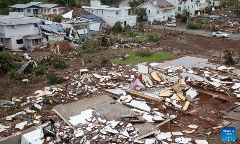 This photo taken on Sept. 9, 2023 shows buildings destroyed by flood at the city of Mucum, Rio Grande do Sul, Brazil. Photo: Xinhua