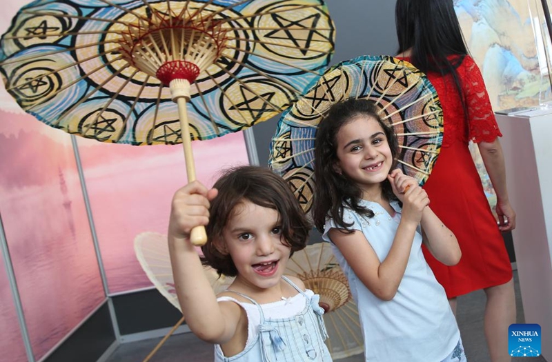 Young girls visit the Chinese Pavilion at the Brussels Comic Strip Festival in Brussels, Belgium, on Sept. 8, 2023. The Chinese Pavilion opened its exhibition to the public on Friday during the Brussels Comic Strip Festival from Sept. 8 to 10. Photo: Xinhua