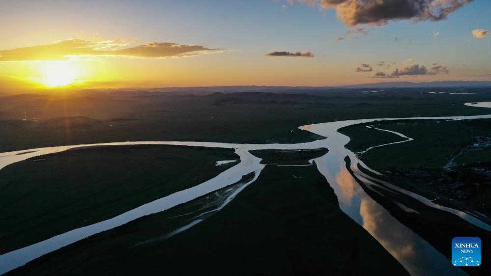 This aerial photo taken on Aug. 21, 2023 shows the zigzag watercourse of the Yellow River in Tangke Township, Ruoergai County of Aba Tibetan-Qiang Autonomous Prefecture, southwest China's Sichuan Province.(Photo: Xinhua)