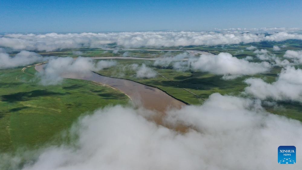 This aerial photo taken on Aug. 22, 2023 shows the zigzag watercourse of the Yellow River in Tangke Township, Ruoergai County of Aba Tibetan-Qiang Autonomous Prefecture, southwest China's Sichuan Province.(Photo: Xinhua)