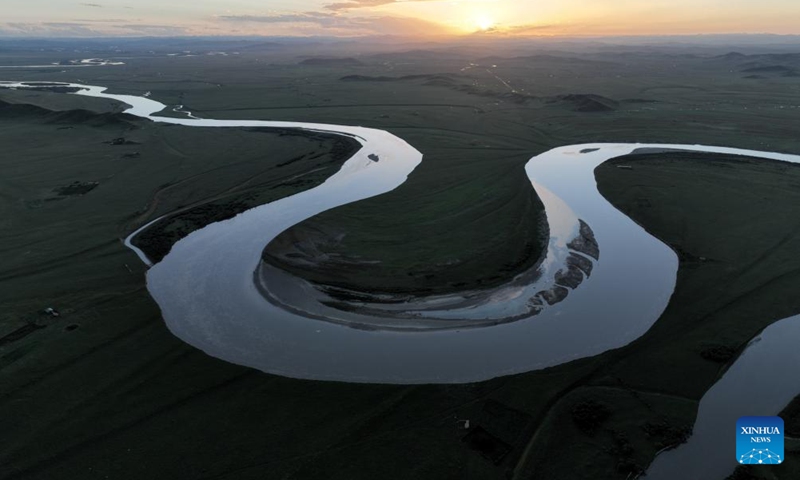 This aerial photo taken on Aug. 21, 2023 shows the zigzag watercourse of the Yellow River in Tangke Township, Ruoergai County of Aba Tibetan-Qiang Autonomous Prefecture, southwest China's Sichuan Province.(Photo: Xinhua)