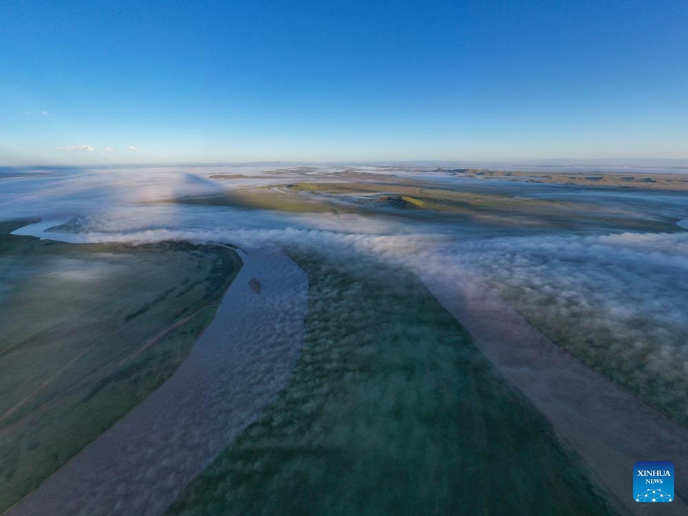 This aerial photo taken on Aug. 22, 2023 shows the zigzag watercourse of the Yellow River in Tangke Township, Ruoergai County of Aba Tibetan-Qiang Autonomous Prefecture, southwest China's Sichuan Province.(Photo: Xinhua)