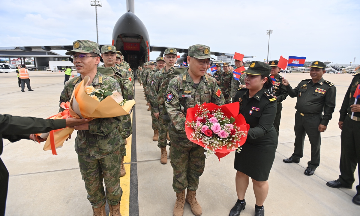 A Chinese People's Liberation Army medical team arrives at Phnom Penh International Airport in Cambodia on September 14, 2023, to participate in the two nations' joint humanitarian exercise, codenamed Peace Angel 2023 from mid to late September.Photo: cnsphoto