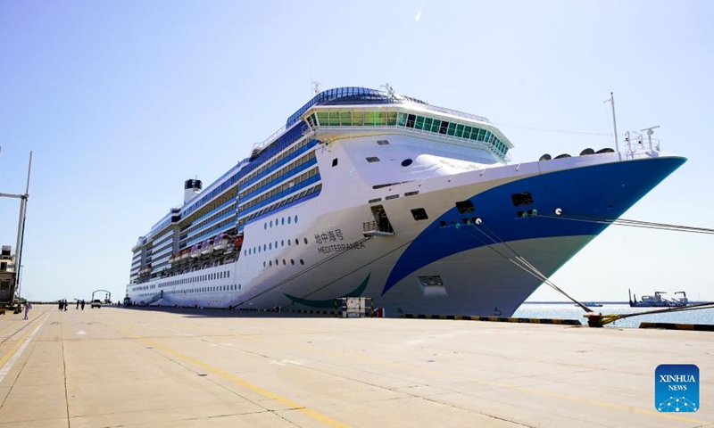 This photo taken on Sept. 22, 2023 shows the cruise ship Mediterranea docked at a port in north China's Tianjin Municipality. (Xinhua)