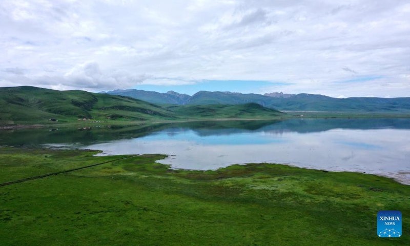 This aerial photo taken on July 7, 2023 shows the scenery of Gahai Lake in the Gahai-Zecha National Nature Reserve in Gannan Tibetan Autonomous Prefecture, northwest China's Gansu Province.（Photo: Xinhua)