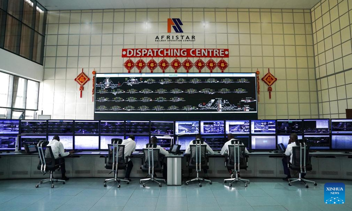 This photo taken on Sept. 20, 2023 shows a view of dispatching centre hall of the China built Mombasa-Nairobi Standard Gauge Railway (SGR) in Nairobi, Kenya. (Xinhua/Han Xu)












