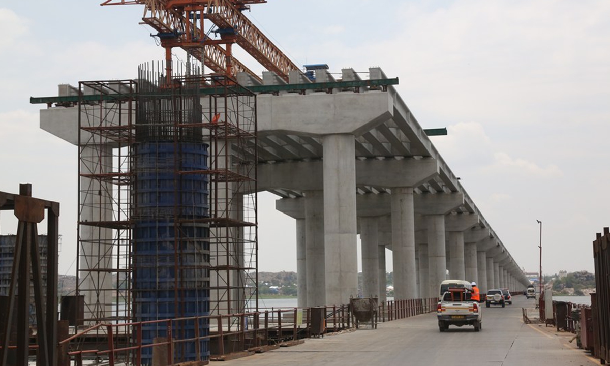 This photo taken on Sept. 9, 2023 shows the construction site of the Magufuli Bridge project over Lake Victoria in Mwanza, Tanzania. (Photo by Herman Emmanuel/Xinhua)











