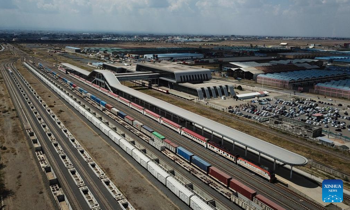 This aerial photo taken on Sept. 20, 2023 shows a view of the Nairobi Terminus Station of the China built Mombasa-Nairobi Standard Gauge Railway (SGR) in Nairobi, Kenya. (Xinhua/Han Xu)












