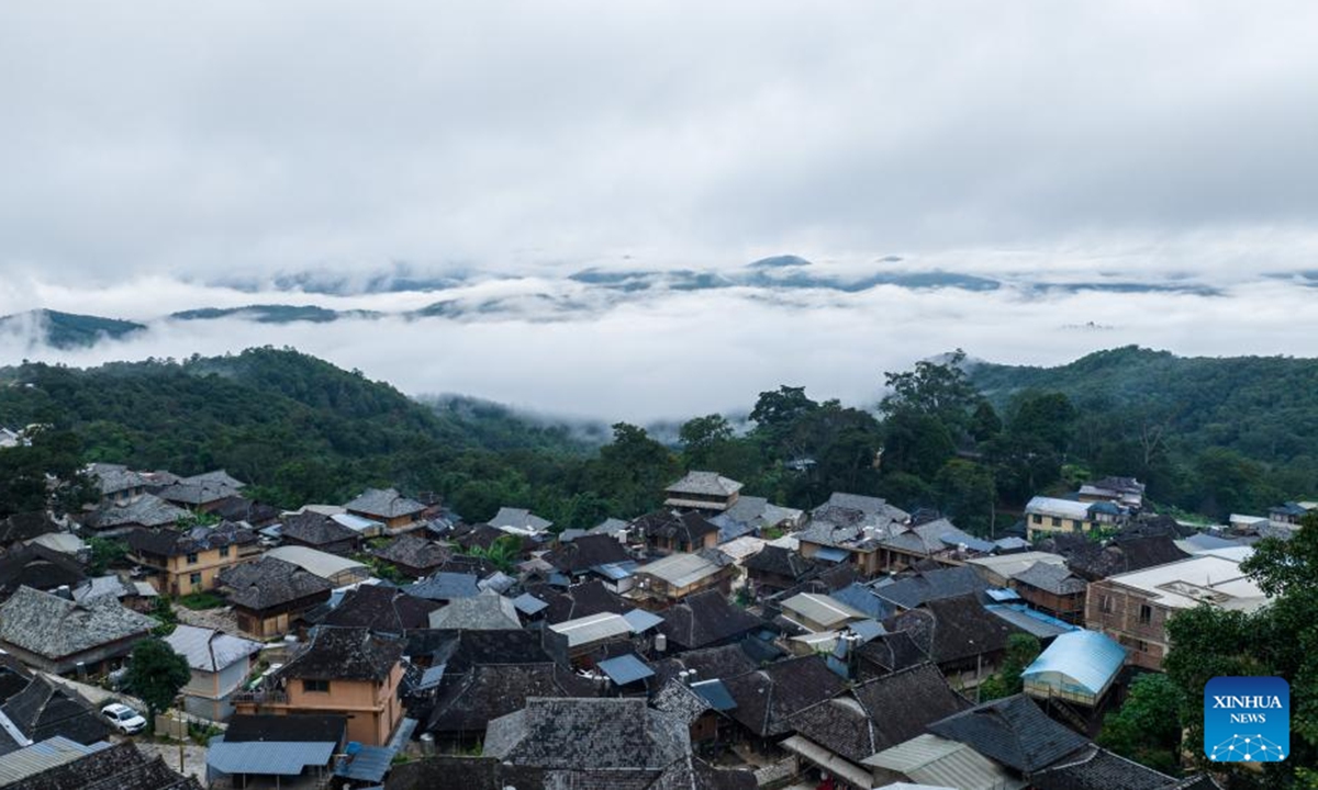 This aerial photo taken on Sept. 17, 2023 shows the Jingmai Mountain in Pu'er City, southwest China's Yunnan Province. The Cultural Landscape of Old Tea Forests of Jingmai Mountain in Pu'er was inscribed on the UNESCO World Heritage List on Sunday at the extended 45th session of the UNESCO World Heritage Committee in Riyadh, Saudi Arabia, making it China's 57th World Heritage Site. (Xinhua/Tang Rufeng)





